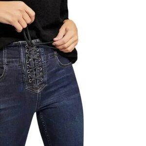 CRVY We the Free People Lovers Knot High Waist Lace Up Straight Jeans  Size 26